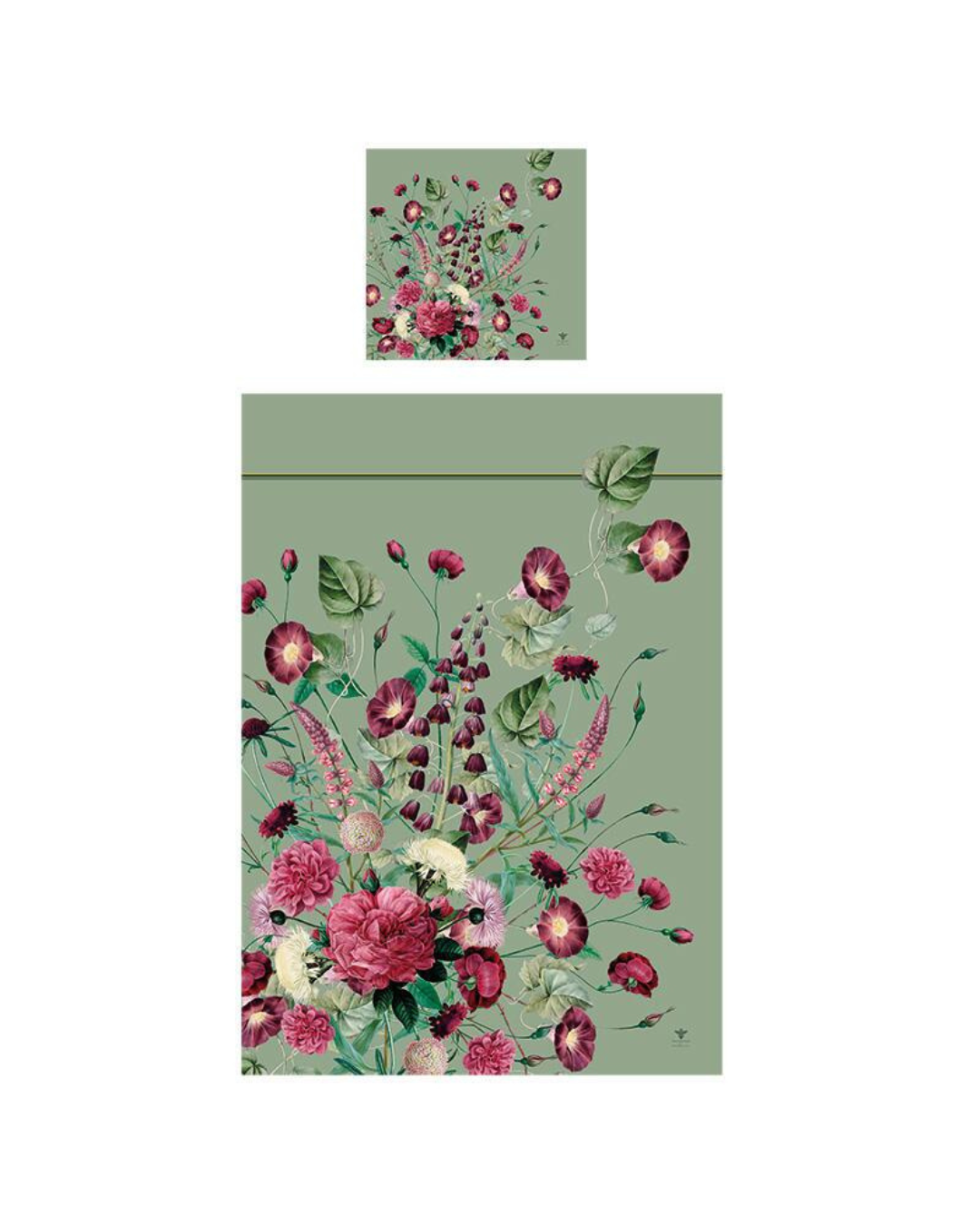 Bettwäsche Blossom Garden von Jim Lyngvild für Koustrup & Co. mit floralem Muster in Rosa, Lila und Grün.