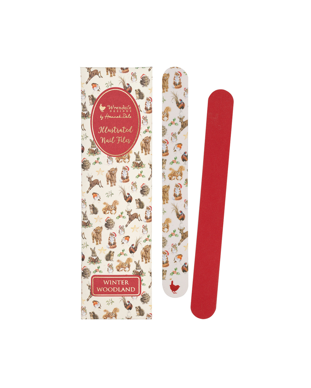 Nagelfeile „Winter Woodland“ mit Waldtiermotiven von Wrendale Designs vor weißem Hintergrund.