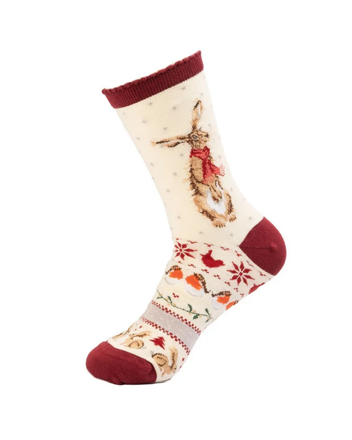 Weihnachtliche Hasen Familiensocken von Wrendale Designs