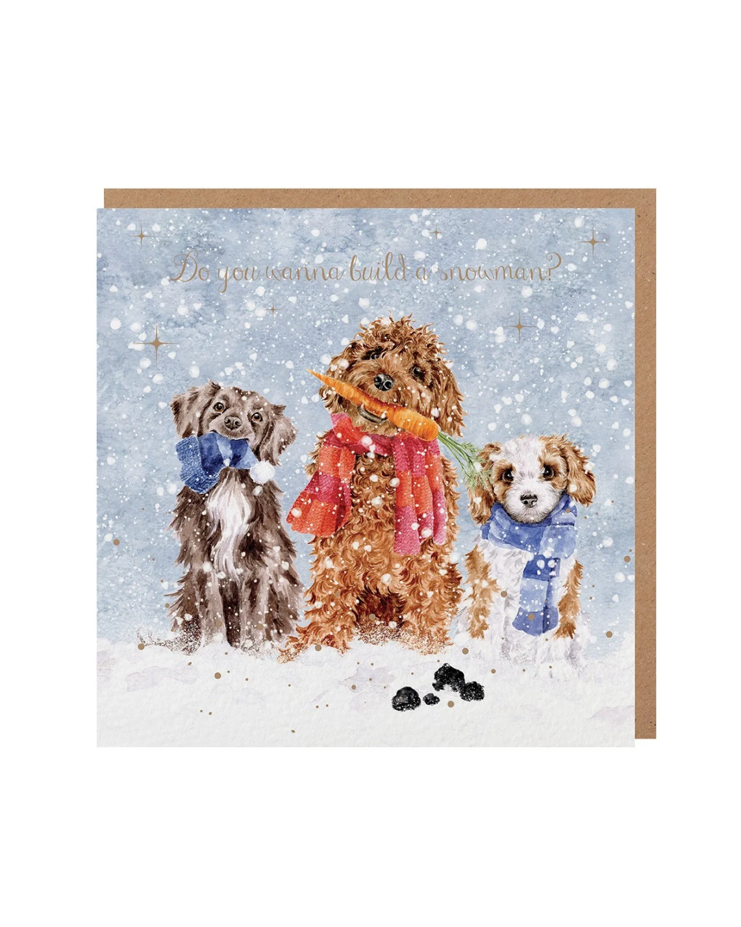 Weihnachtliche Hunde Doppelkarte "Do you wanna build a Snowman?" von Wrendale Designs