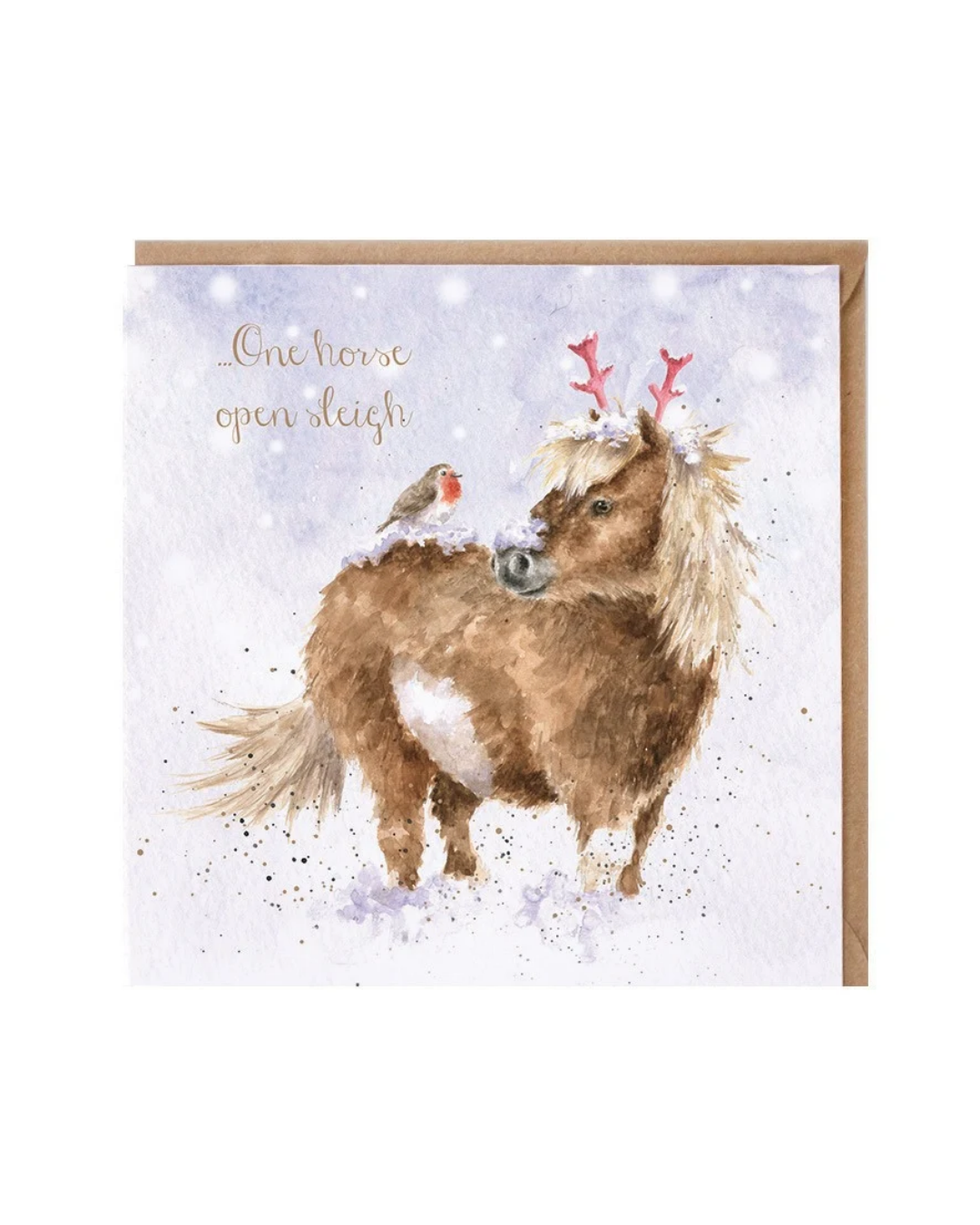 Weihnachtliche Pony Doppelkarte "One Horse open Sleigh" von Wrendale Designs