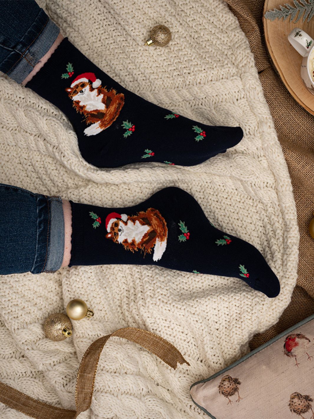 Weihnachtliche Fuchs Socken von Wrendale Designs