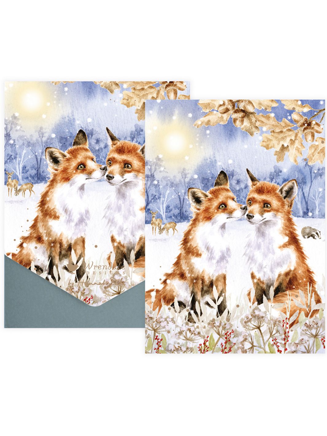 Weihnachtliches Fuchs-otiv Doppelkarten-Set von Wrendale Designs.