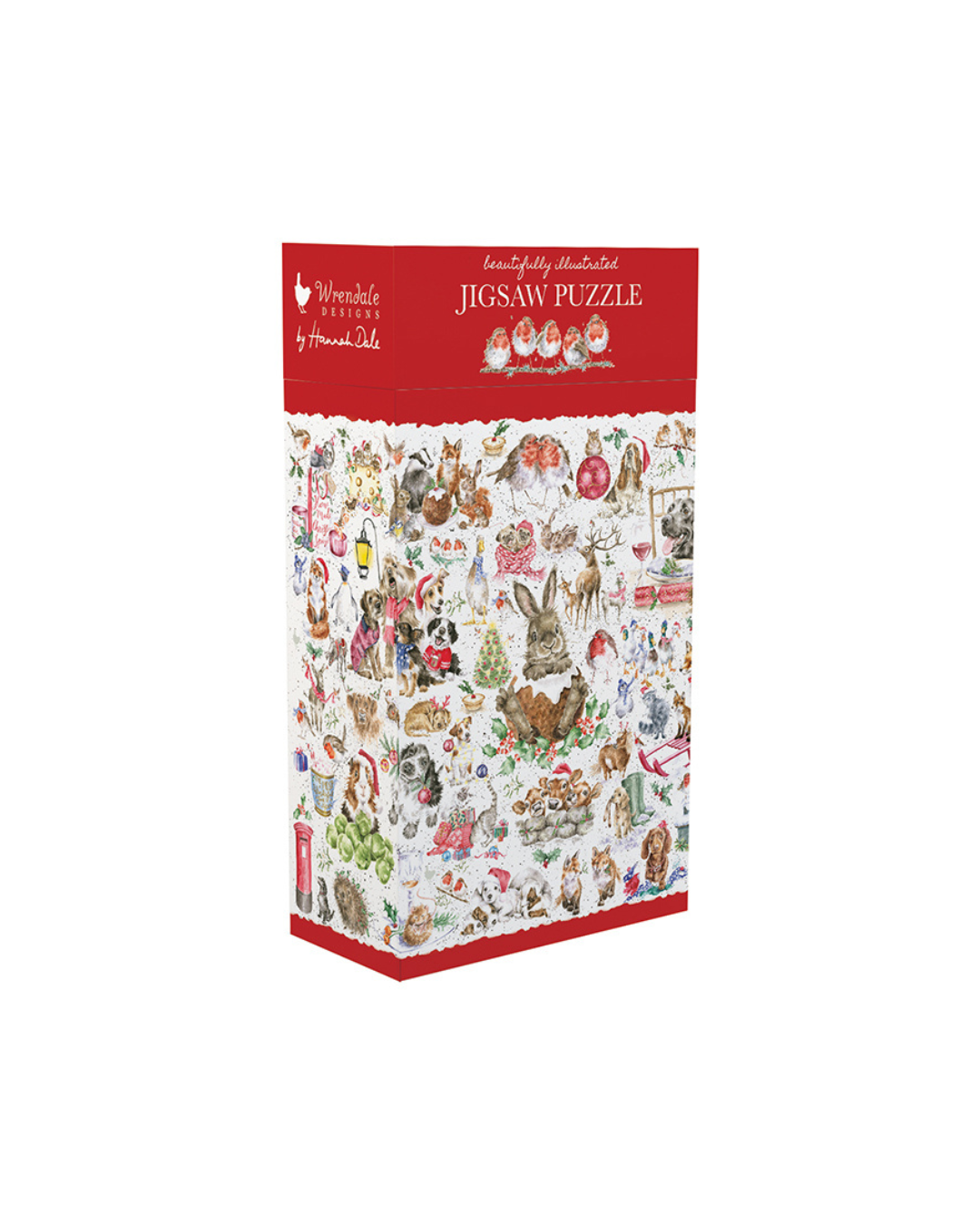 Weihnachtliches Puzzle The Country Set von Wrendale Designs vor weißem Hintergrund.