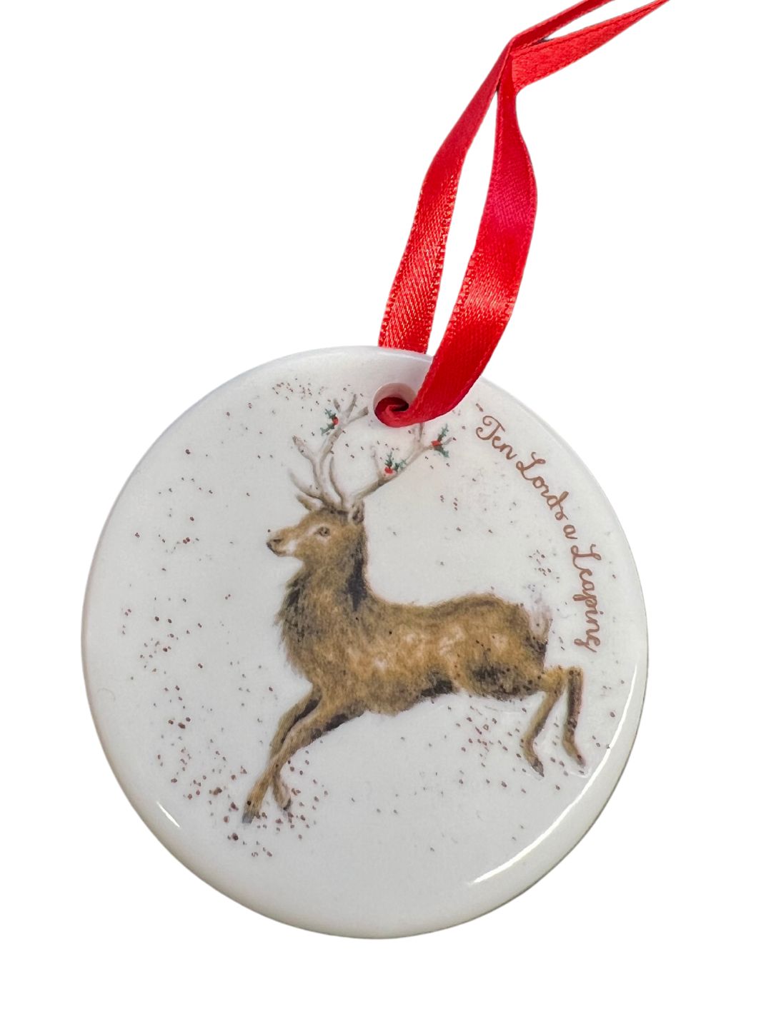 Weihnachtsanhänger "Ten Lords a Leaping" von Wrendale Designs. Zehnter Tag mit Hirsch.
