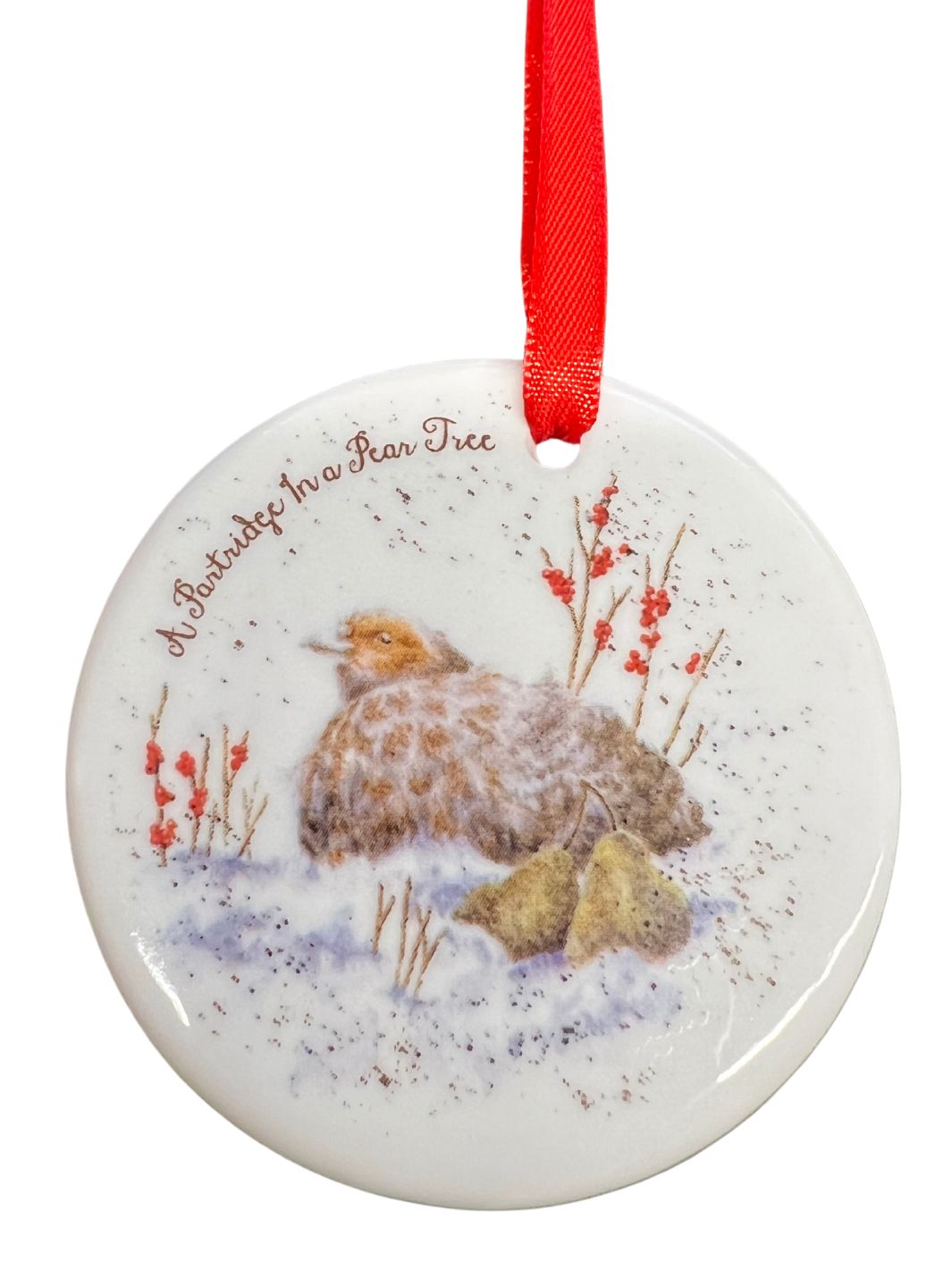 Rebhuhn Weihnachtsanhänger von Wrendale Desigs. Erster Tag "A Partridge in a Pear Tree