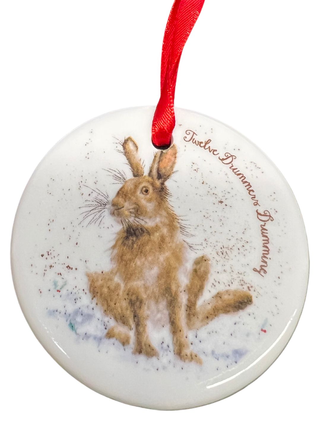 Weihnachtsanhänger "Twelve Drummers Drumming" von Wrendale Designs. Zwölfter Tag mit Hase.