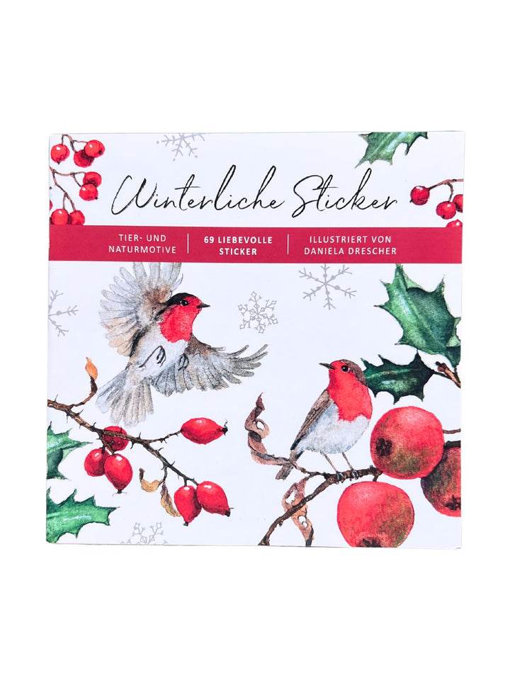 Winterliche Sticker mit Tieren, Pflanzen und frostigen Beeren als Motive vom Grätz Verlag.