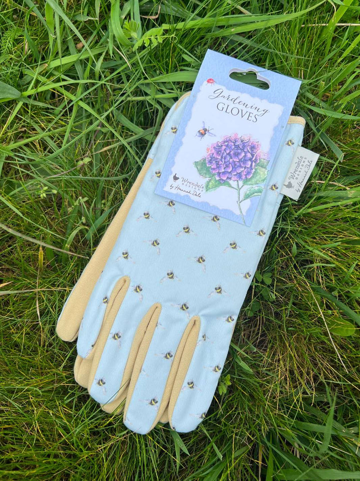 Handschuhe für die Arbeit im Garten von Wrendale Designs mit Hummel-Motiv