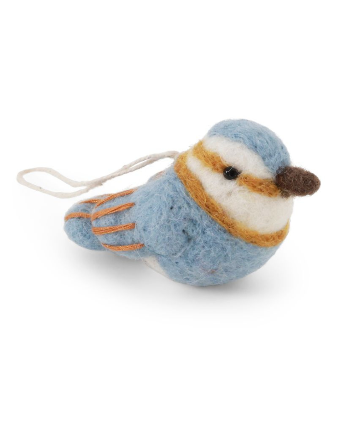 Zeisig Filzanhänger von Gry & Sif in Blau mit gestickten Flügeln und Schlaufe